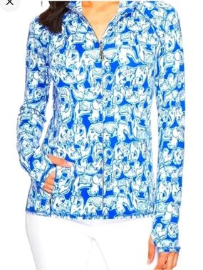 Lilly Pulitzer Luxletic Serena Full Zip Jacket Get Trunky size medium blue gold